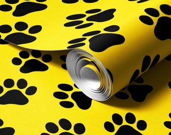 Modo Wall Paw Print Wallpaper: Yellow Black Paws, Removable DIY (26" Width)