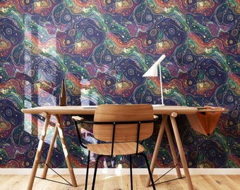 Luxury Cosmic Marble Wallpaper Peel and Stick - Colorful Swirl Pattern)