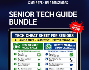 Senior Tech Guide Bundle | Easy iPhone and Android Phone Instructions | Large Print Step by Step | Caregiver Printable PDF