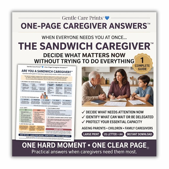 Sandwich Generation Caregiver Guide | Caring for Aging Parents & Children | Caregiver Overwhelm Support | Family Care Planner Printable PDF