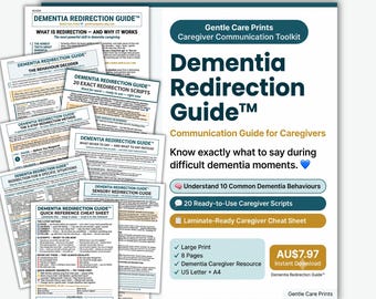 Dementia Redirection Behavior Guide | What To Say During Difficult Dementia Moments | Caregiver Scripts Alzheimers | Printable PDF Download