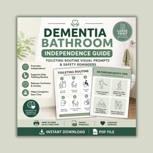 Dementia Bathroom Safety Independence Pack | 4 Pages Visual Routine Prompts Fall Prevention For Senior | Large Print Caregiver Printable PDF