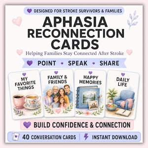 Aphasia Conversation Cards for Stroke Survivors | Printable Communication Support for Families & Caregivers | Speech Therapy Activity PDF