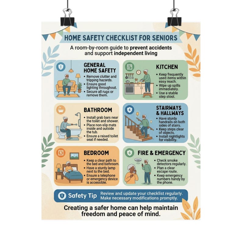 Seniors Home Safety Checklist Poster | Room-by-room Guide for ...