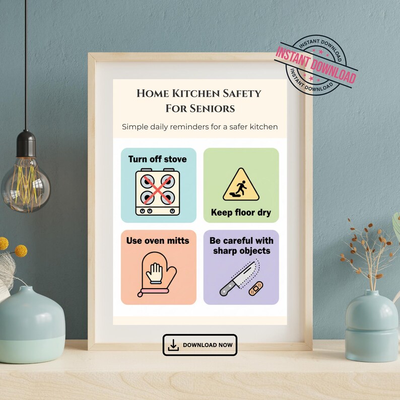 Home Kitchen Safety Poster for Seniors, Slip Prevention Reminders ...