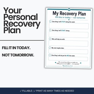 Caregiver Burnout Checklist | Self Care Recovery Plan | Family Caregiver Stress Relief | Dementia Stroke Caregiver Wellness | Printable PDF image 3