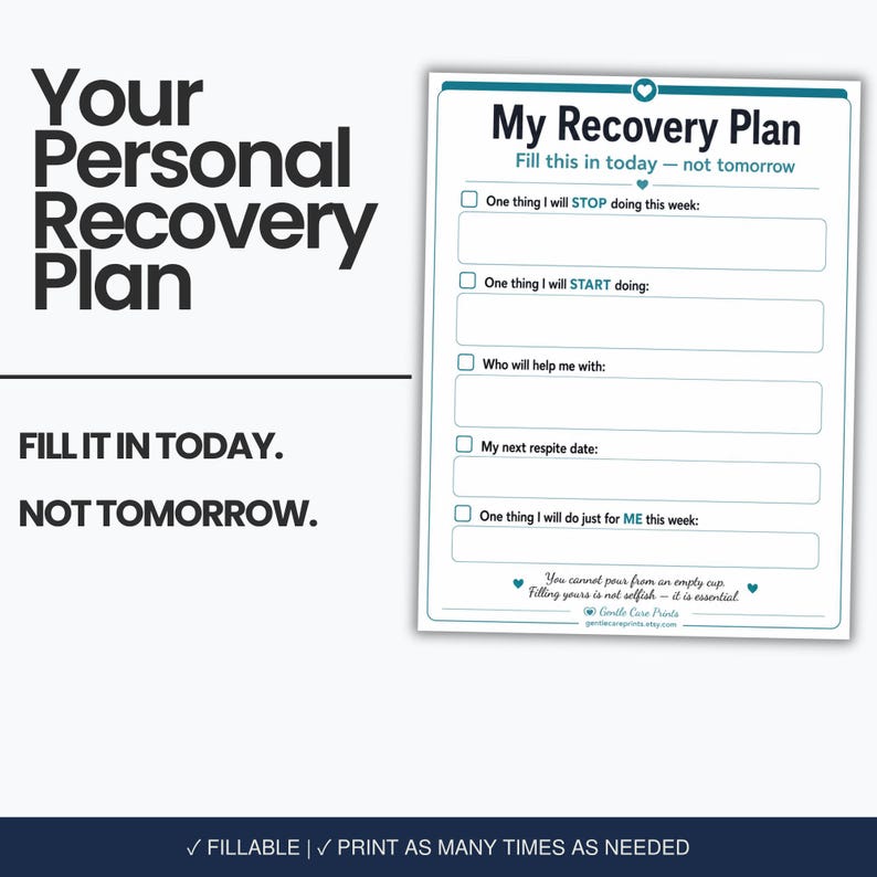 Caregiver Burnout Checklist | Self Care Recovery Plan | Family Caregiver Stress Relief | Dementia Stroke Caregiver Wellness | Printable PDF image 3
