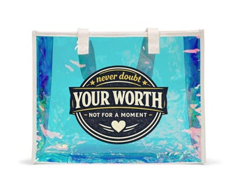 Holographic Beach Tote Bag: Affirmation Bag For Mom Grandma Caregiver gift