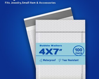 4x7 White Padded Bubble Mailers, Waterproof Shipping Envelopes (100 Pack)