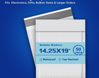 14.25x19 Bubble Mailers,Extra Large Padded Envelopes for Large Items & Bulk Shipping, Heavy Duty Self Seal Waterproof Mailers, White