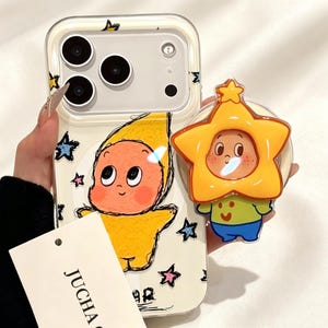 Cute Star Baby Magnetic Phone Case, Cartoon Make A Wish Character Cover For iPhone, Kawaii Clear Protective Case With Star Grip Holder