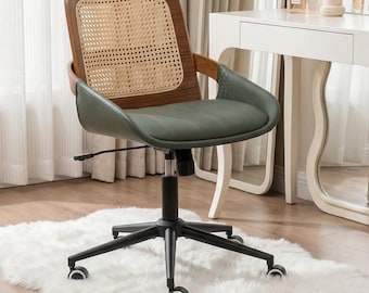 Ergonomic Rattan Desk Chair Walnut Finish Office Chair Home Office Seating Modern