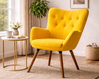 Velvet Tufted Accent Chair Silky Button Upholstered Armchair Comfy Modern Living Room