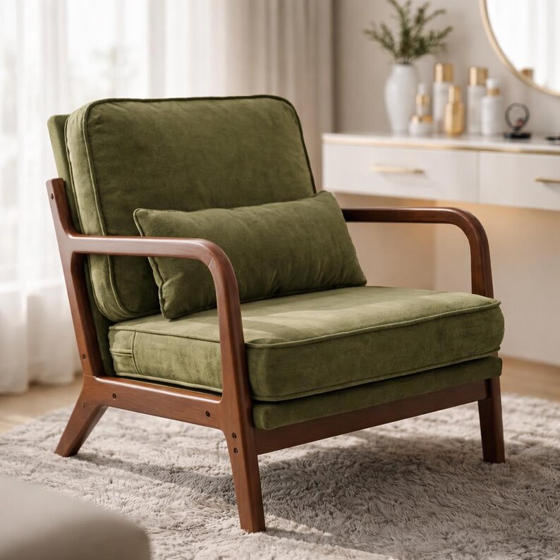 Mid Century Modern Chair Solid Wooden Frame Accent Chair - Etsy