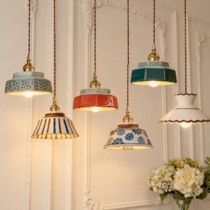 Hand Painted Vintage Style Ceramic Pendant Light Copper Socket Kitchen Island Lamp