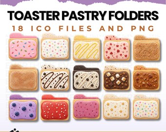 Toaster Pastry Folder Icons | Cute Food Desktop Icons Pack | 18 Kawaii Pop Tart Style Folders | Mac & Windows PNG ICO