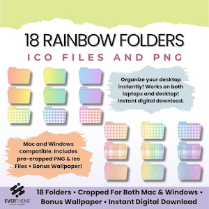 Rainbow Folder Icons for Mac & Windows | Aesthetic Desktop Folder Icon Pack | Pastel Folder Covers | Colorful Desktop Icons | PNG ICO Files