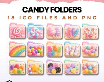Candy Desktop Folder Icons | Cute Kawaii Folder Icons Pack | 18 Sweet Candy Icons | Mac & Windows PNG ICO | Cute Aesthetic Desktop Organizer