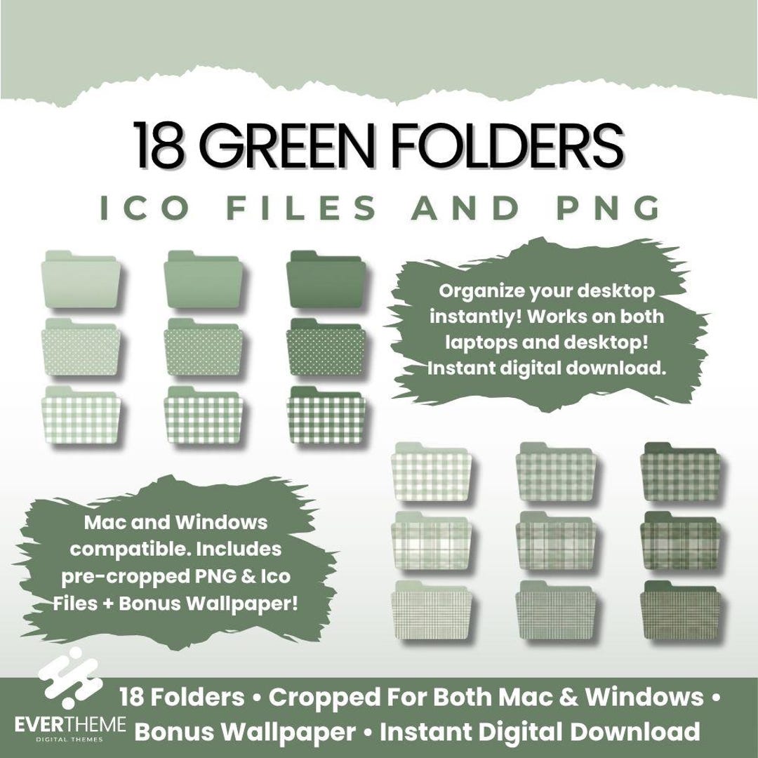 Green Folder Icons for Mac & Windows | Aesthetic Desktop Folder Icon ...