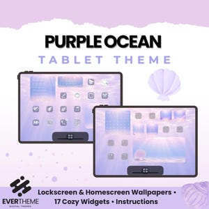Purple Ocean iPad Theme, Purple Tablet Wallpaper Set, Ocean Widgets, Coastal iPad Wallpaper, Aesthetic Tablet Background