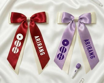 BTS Hair Bow Clip, ARIRANG Purple Satin Ribbon Bow,Bangtan Concert Outfit Hair Accessory, Army Fan Inspired Bow Barrette