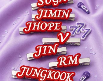 Pinzas para el cabello con el nombre de los miembros de BTS, juego de pasadores acrílicos Kpop, accesorio para fans en rojo y blanco