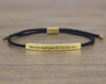 Minimalist Inspirational Tube Bracelet – "This Too Shall Pass" Engraved Cuff