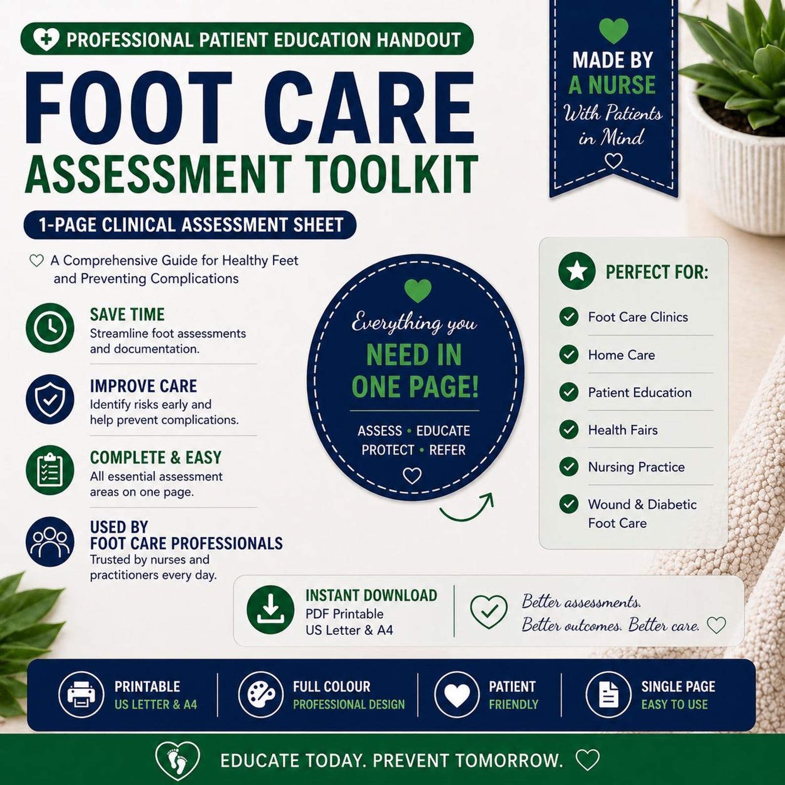 Foot Care Routine Forms Foot Care Assessment Toolkit PDF | 1 Page Clinical Assessment Sheet ...