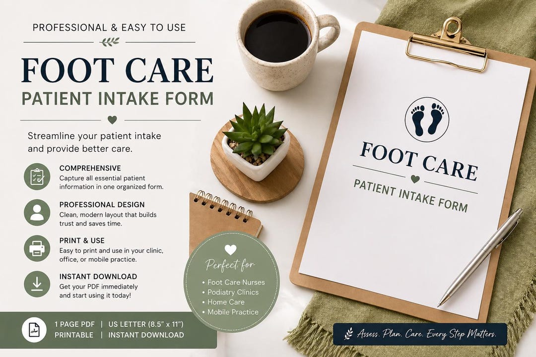 Foot Care Routine Forms Foot Care Patient Intake Form PDF | Podiatry Intake Sheet | Nursing ...