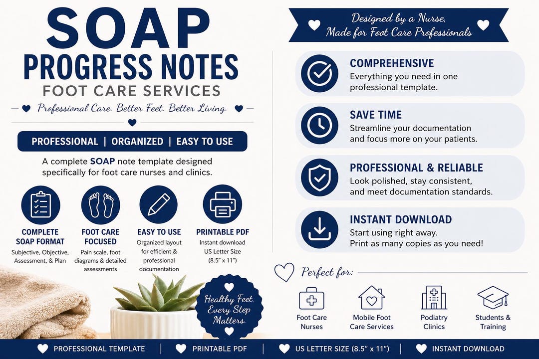 Foot Care Routine Forms Foot Care SOAP Progress Notes Template | Podiatry Charting Form ...