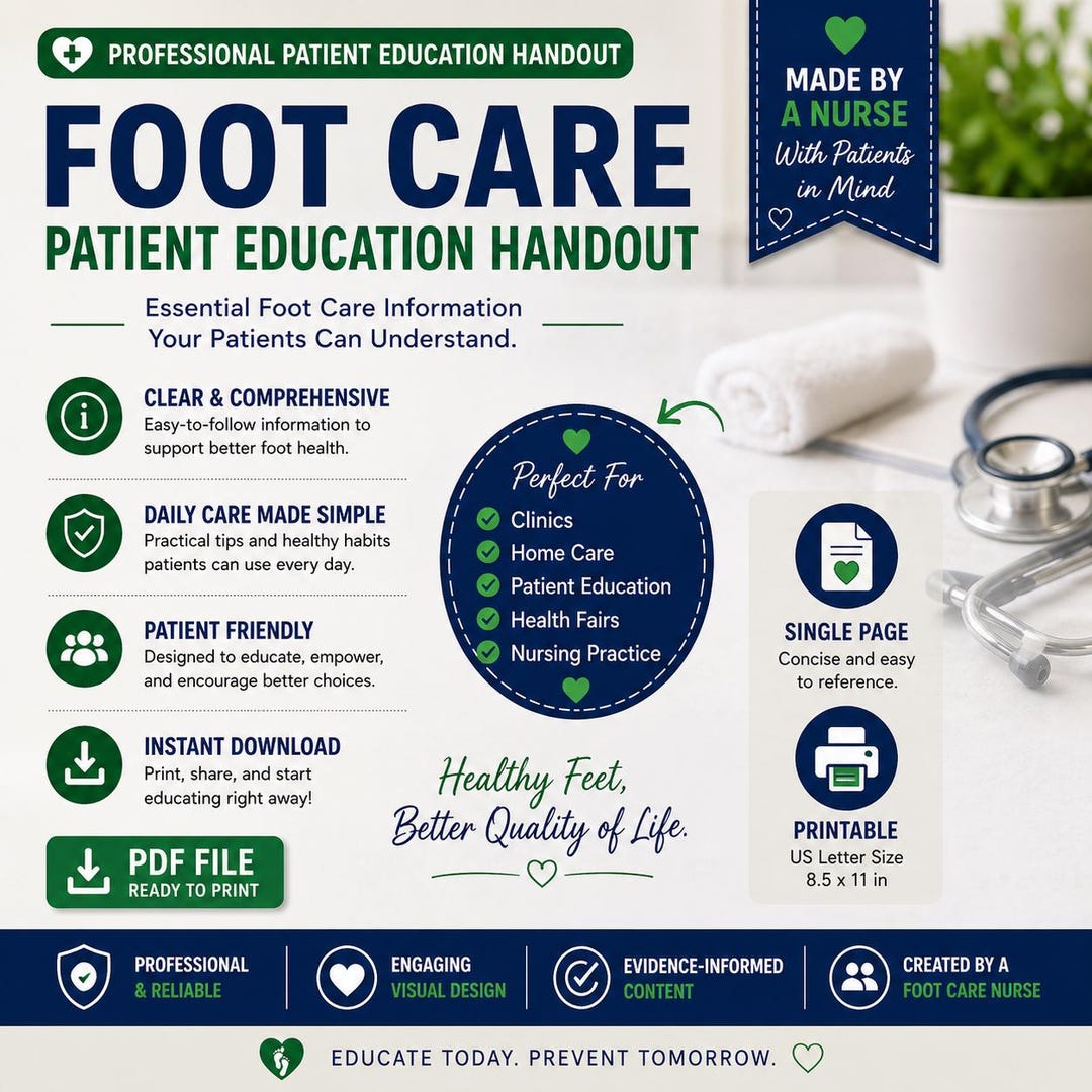 Foot Care Routine Forms Foot Care Handout for Patients | Nurse Printable | Diabetic Foot Care ...