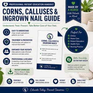 Corns, Calluses and Ingrown Toenail Patient Education Handout | Foot Care Nurse Printable | Podiatry | Treatment and Prevention Guide