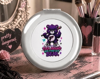 Angry Purple Bear Fuck Around And Find Out Compact Travel Mirror | Double-Sided Pocket Mirror