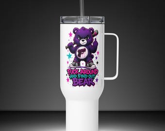 Fuck Around and Find Out Troetelbeertjes Cartoon reismok met handvat