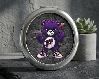 Angry Purple Bear Compact Mirror | Baseball Bat Punk Accessory