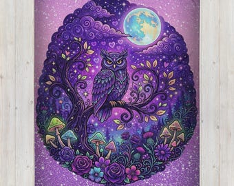 Manta decorativa con diseño de búho nocturno de galaxia púrpura