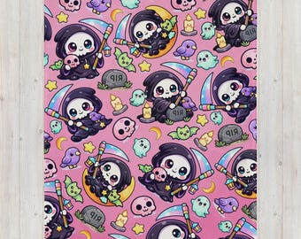 Manta decorativa rosa pastel gótica con la Parca.