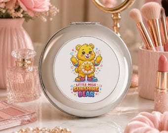 Little Miss Sunshine Bear Compact Travel Mirror | Cute Cheerful Character