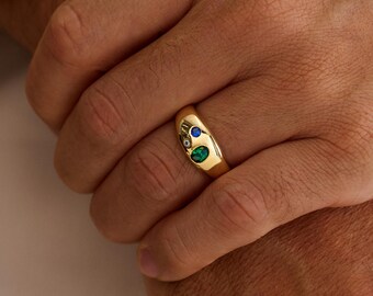 Custom Men’s Birthstone Ring, Family Ring, Dad Ring, Husband Gift, Father’s Day Gift, Three Stone Ring, Kids Birthstone Ring, Grandpa Gift