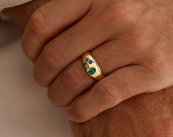 Custom Men’s Birthstone Ring, Family Ring, Dad Ring, Husband Gift, Father’s Day Gift, Three Stone Ring, Kids Birthstone Ring, Grandpa Gift