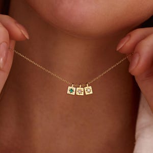 Dainty Birthstone Initial Necklace, Reversible Square Charm Necklace, Personalized Letter Necklace, Family Keepsake Jewelry, Graduation Gift