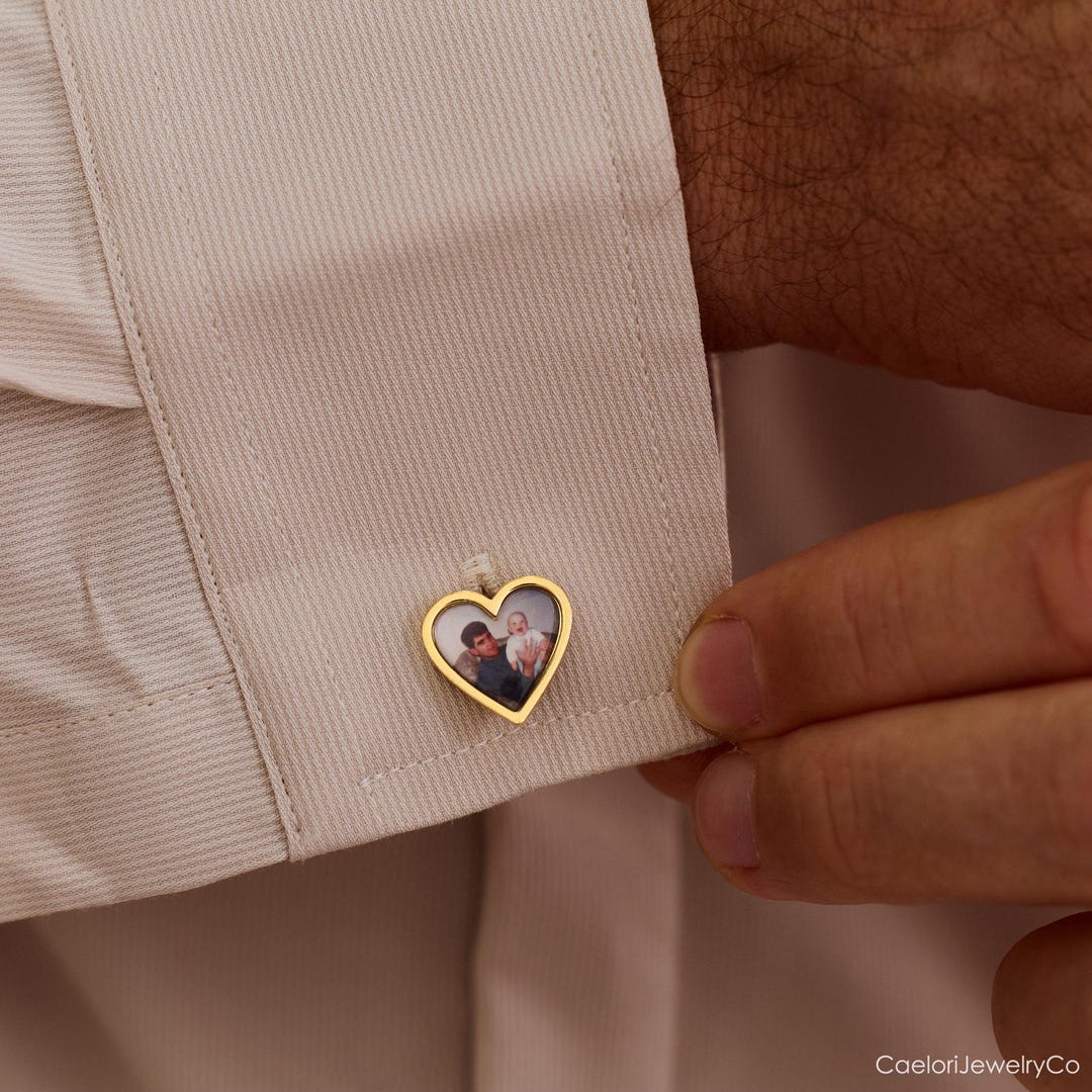 Custom Photo Cufflinks, Heart Cufflinks, Personalized Wedding Cufflinks, Groom Wedding Gif
