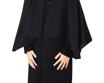 Men's Black Wool Inverness Cape Coat: Handmade Classic Cape Overcoat