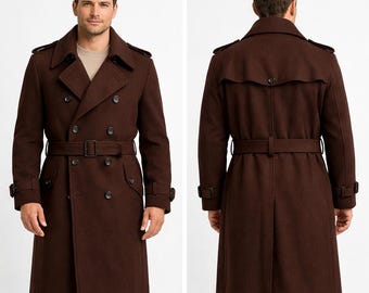 Men's Brown Wool Trench Coat: Handmade Vintage Victorian Steampunk Wool Overcoat