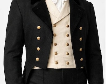 Men's Black Wool Regency Tailcoat: Handmade Vintage Wool Victorian Coat