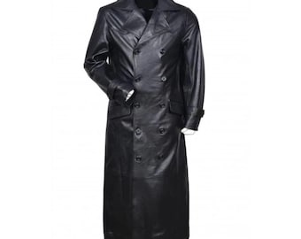 Men's Black Leather Trench Coat: Handmade Real Leather Overcoat