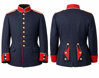 Men's Blue Wool Military Inspired Tunic: Handmade Vintage Wool Jacket