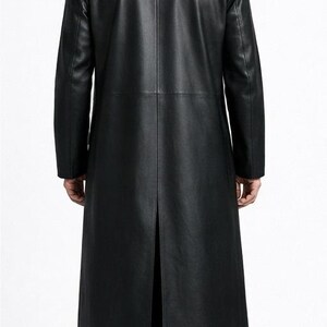 Men's Black Leather Long Coat: Handmade Minimalist Real Leather Overcoat image 2