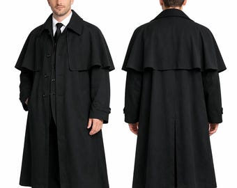 Men's Black Inverness Coat: Handmade Business Formal Casual Cape Overcoat