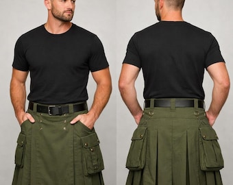 Men's Cotton Utility Kilt: Handmade Green Kilt